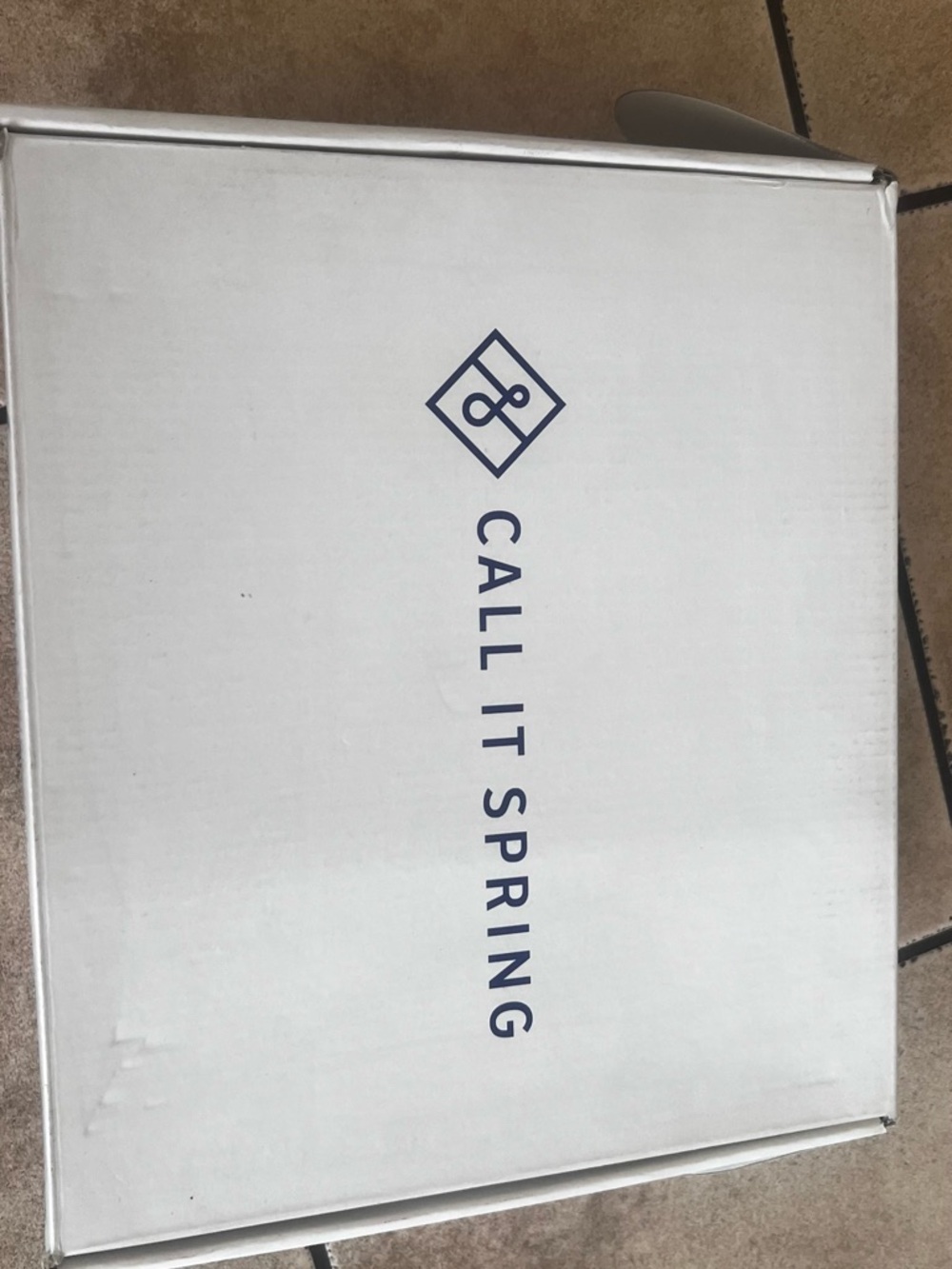 Call It Spring White Box with Navy Logo and Vertical Branding